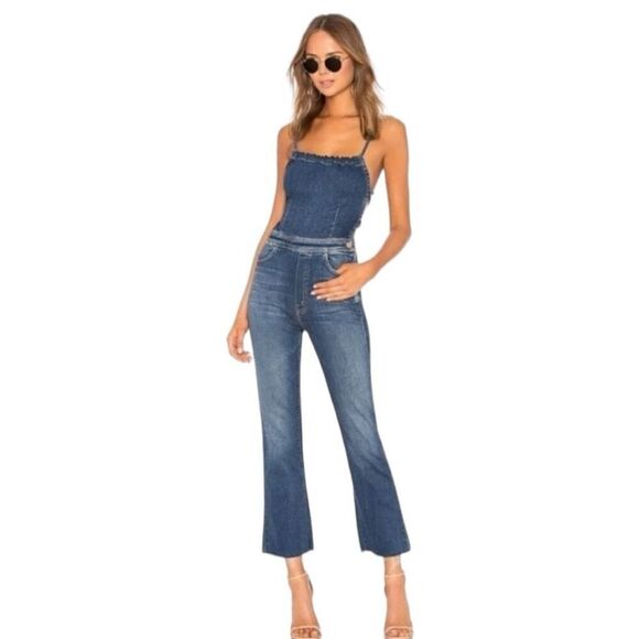 Mother Pants - Mother Blue Criss-Cross Back The Tie Back Hustler Ankle Fray Jumpsuit Size 27